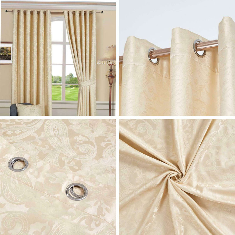 Gianluca Room Darkening Curtain Pair, Beige, Width 117 x Drop 137cm