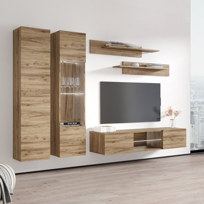 100" Modern Floating Wall Mounted Entertainment Center with 16-Color LED Lighting, High Gloss Finish
