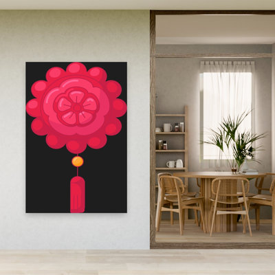 Festive Red Charm Traditional Flower Wall Art Print 1 Piece Wrapped Canvas Wall Art