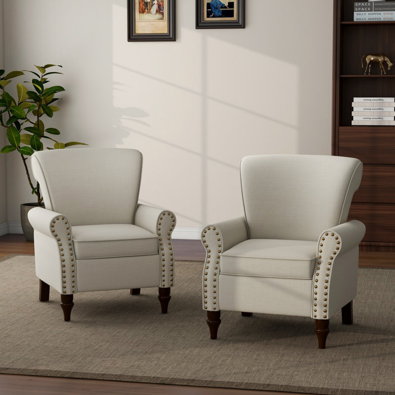 Upholstered Linen Armchair, Beige 100% Linen
