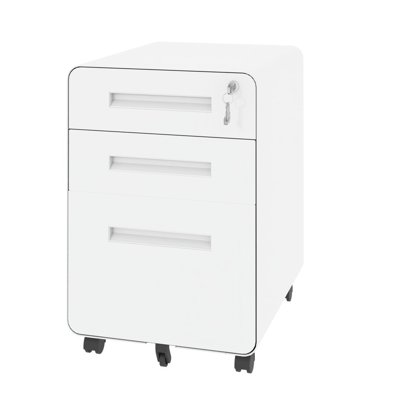 Classeur mobile blanc à 3 tiroirs avec serrure et, entièrement assemblé pour l'organisation du bureau, permet de ranger des dossiers de format A4 / lettre, un système de verrouillage de sécurité, de larges tiroirs intérieurs à 3 tiroirs, une serrure, un bureau en métal, des prises