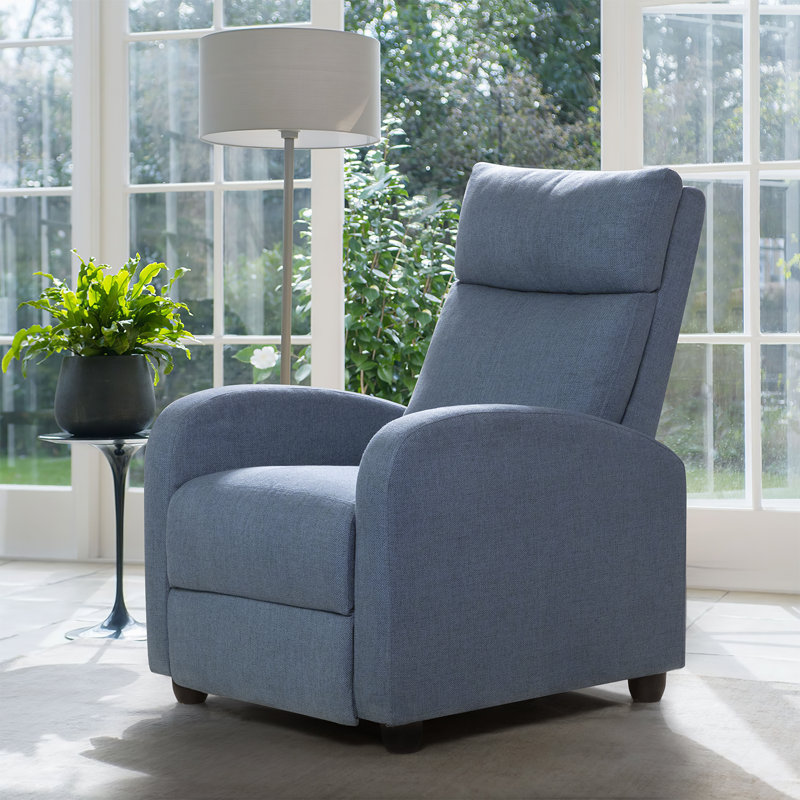 Modern Living Room Recliner Made of Thick Cushion Fabric with Massage Function, Blue Linen Blend