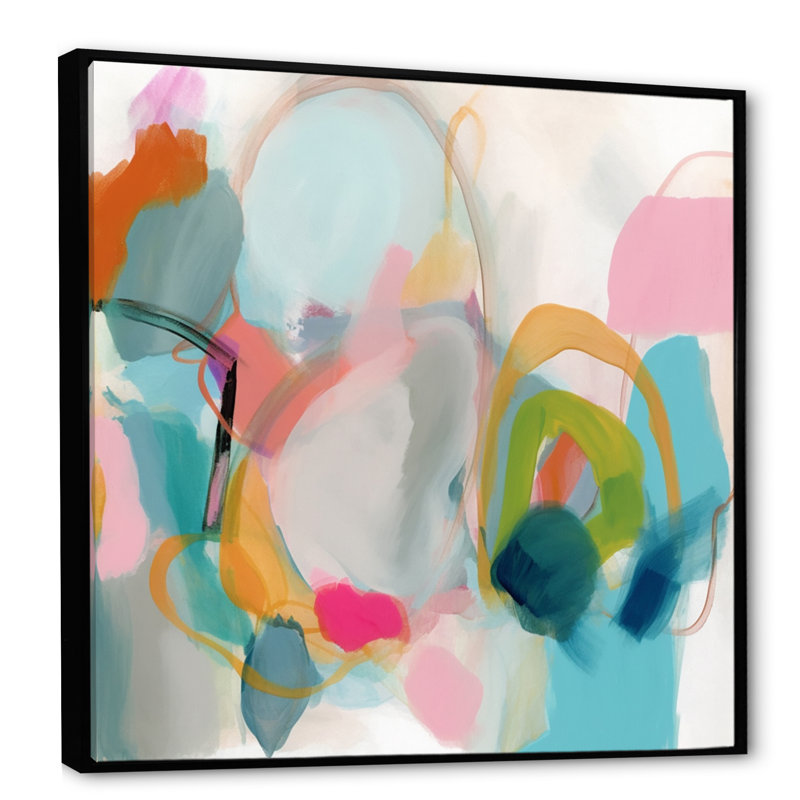 Rose, bleu, minimalisme, fludité, art abstrait minimaliste, H 24 po x l 24 po x P 1 po, Cadre flottant noir