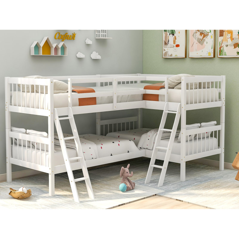 Lit superposé en L avec échelle, Blanc