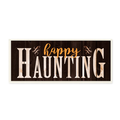 « happy haunting effrayant éclairé typography », art textuel sur bois