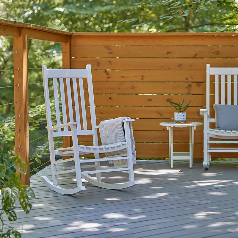 Chaise berçante en bois à haut dossier, Blanc
