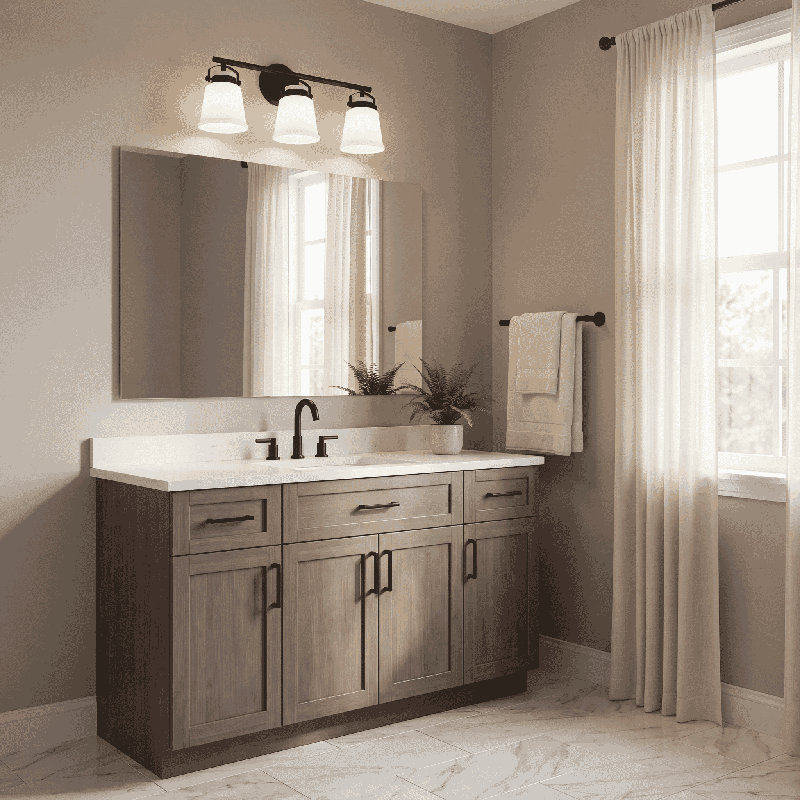 Gleanarm 3-Light Bathroom Vanity Light In Black, Black, 10.5" H x 26" W x 26" D, 3 Lights