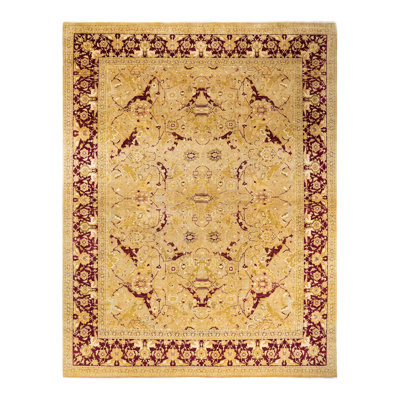 Tapis ivoire traditionnel en laine noué à la main 9 pi 2 po x 11 pi 10 po