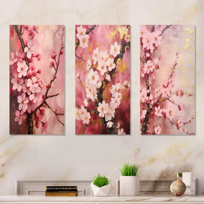 Cherry Blossoms Dark Pink Collage - Cherry Metal Prints Set Of 3