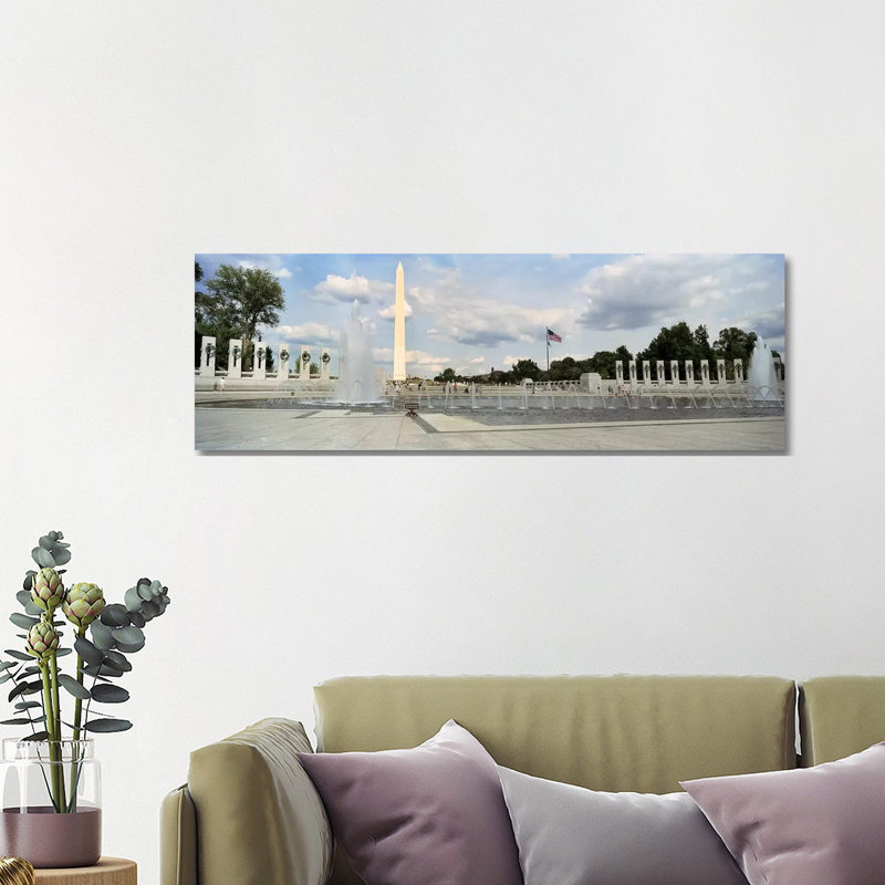Fountains at a Memorial, National World War II Memorial, Washington Monument, Washington DC, USA 1 Piece Wrapped Canvas Panoramic Wall Art
