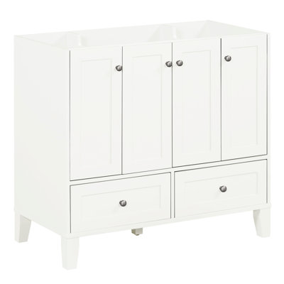36'' Freestanding Bathroom Storage - Solid Wood & . 4 Doors, 2 Drawers. Spacious Area Furniture Adjustable Shelving. Waterproof Coating