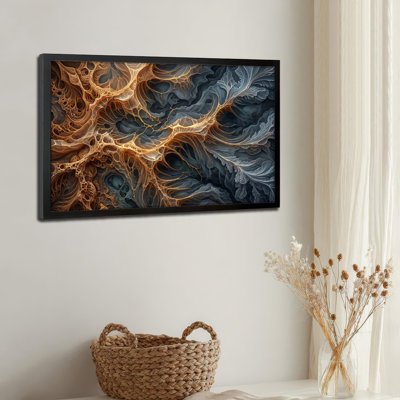 Art mural sur toile noir encadré pour le salon, la chambre à coucher, le bureau ou le vestibule - décoration murale décorative avec fractale abstraite