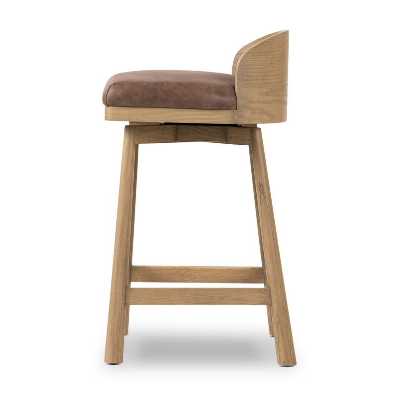Cloris Swivel Stool-Altair Sienna-Counter & Bar, Bar Stool (30.91" Seat Height), Blonde Oak, Palermo Cigar Genuine Leather