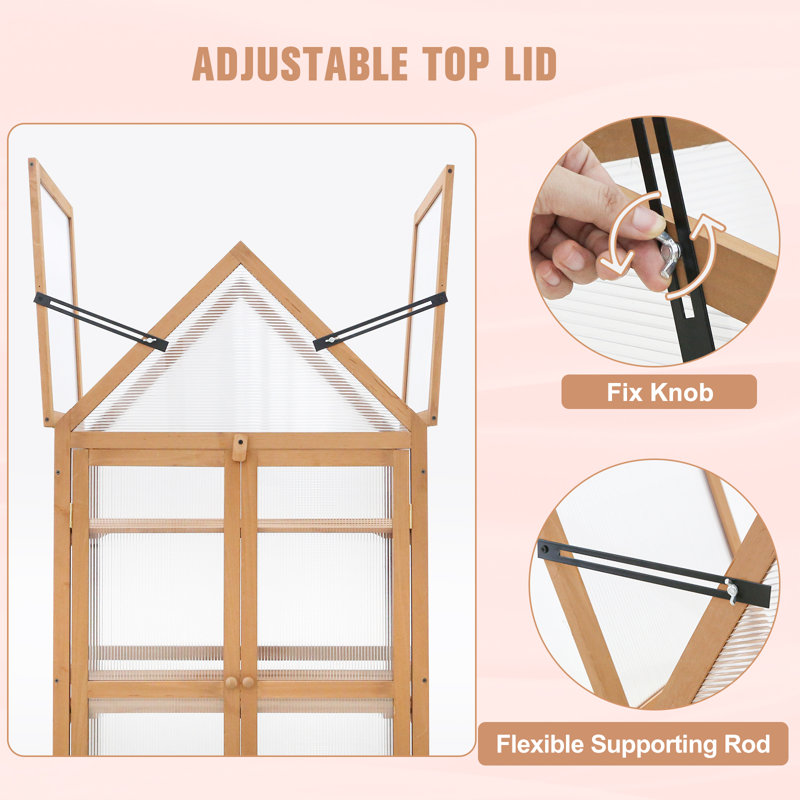 Natural Fir Wood Cold Frame Greenhouse with Adjustable Shelves