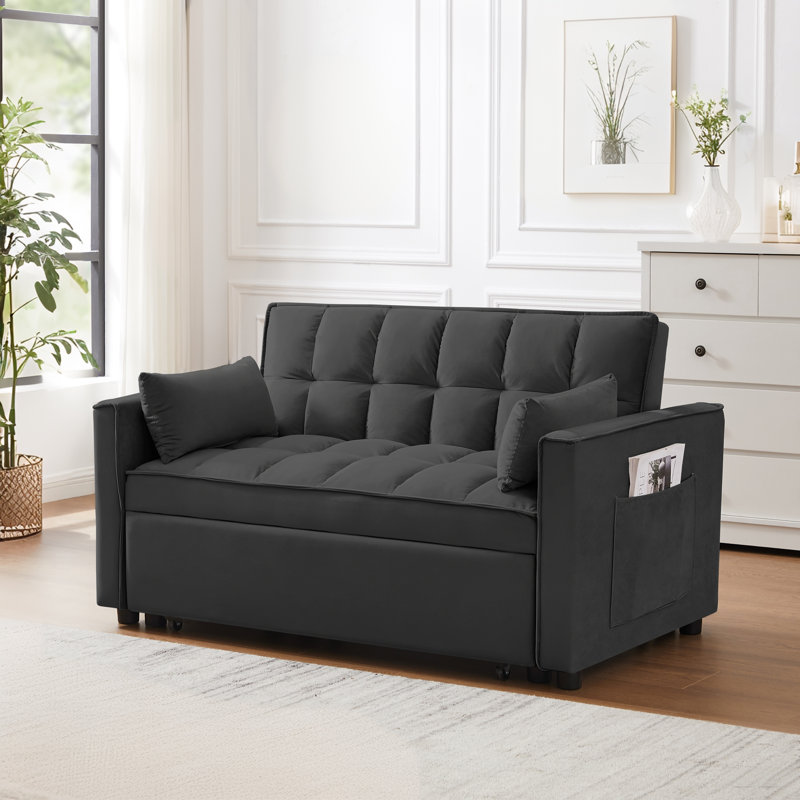 Ornella Modern 4 in1 Loveseat Sofa Bed with Armrests & Storage Pockets, Dark Gray
