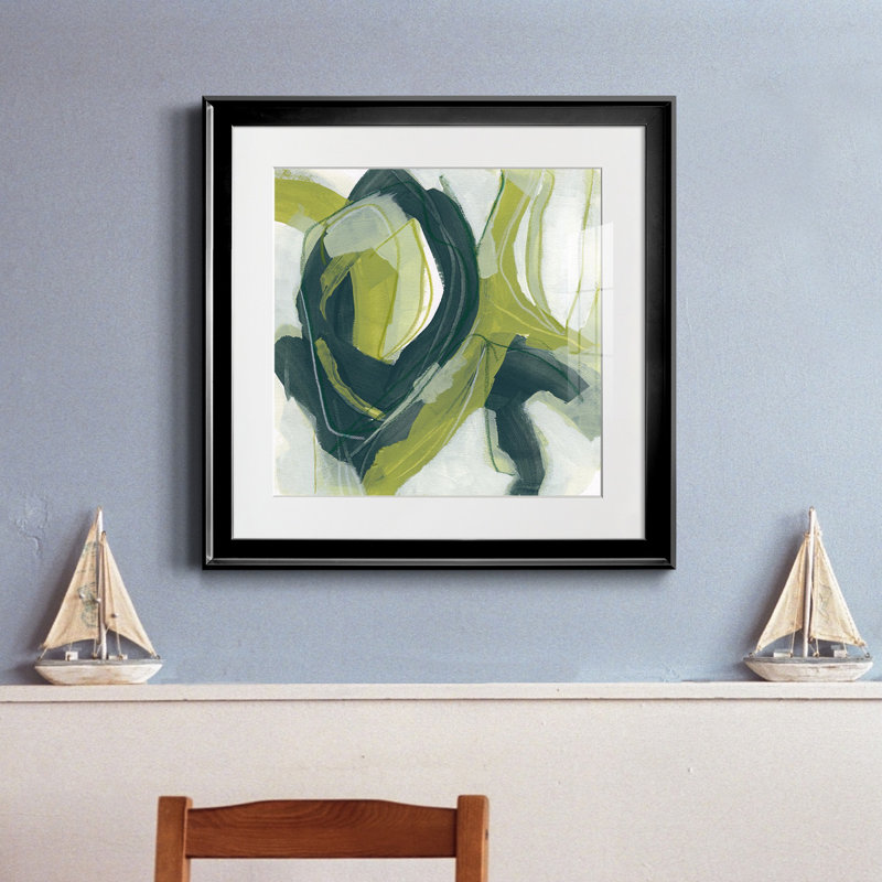 28_Verdigris Motion IV - reproduction encadrée de qualité supérieure - prête à être accrochée, Cadre noir