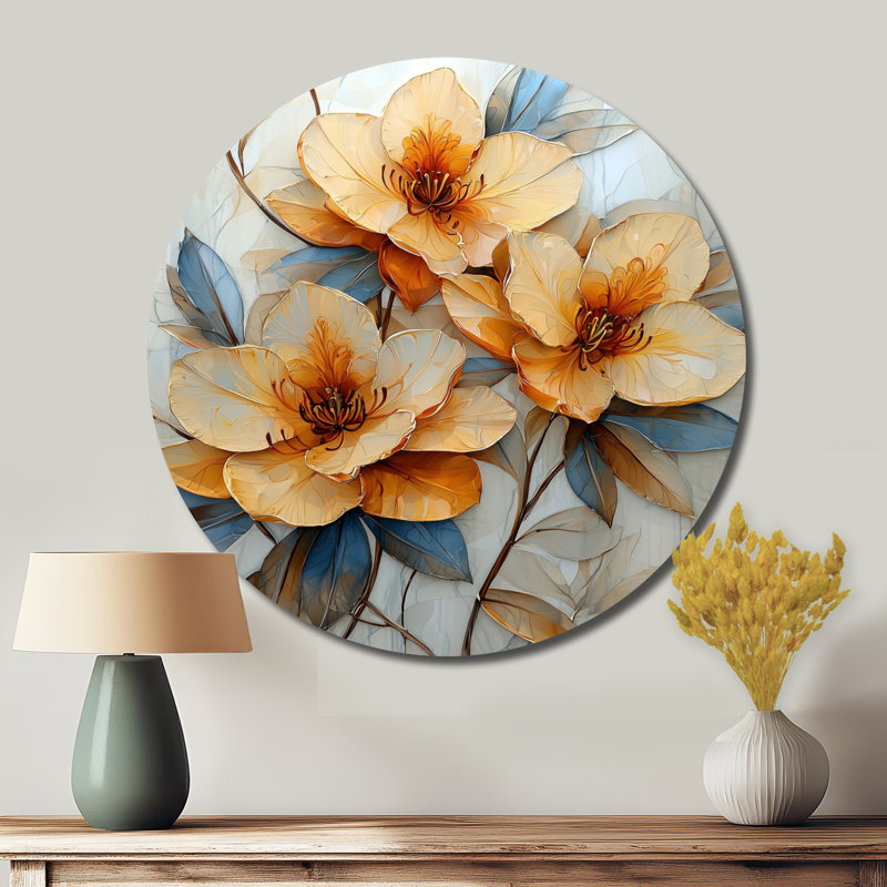«The Path Of Rhododendrons Flowers I» - art mural rond en métal Rhododendron, H 23 po x l 23 po