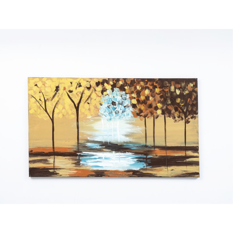 Gorgeous 47'' X 27'' Mustard Yellow Canvas Decoration, Hand-Painted For Fall Luminous Wall Decorative, 27'',