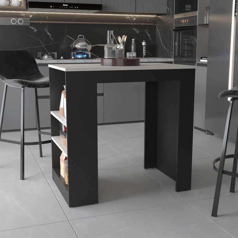 Kitchen Island With Storage Base In Wenge And Ibiza Marble, Black