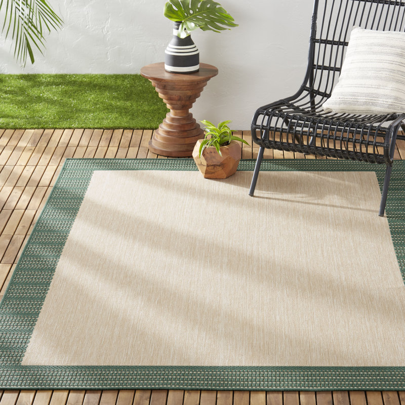 Nicole Miller New York Patio Country Landry Border Indoor/Outdoor Area Rug, Beige/Green, Rectangle 7'9" x 10'2"