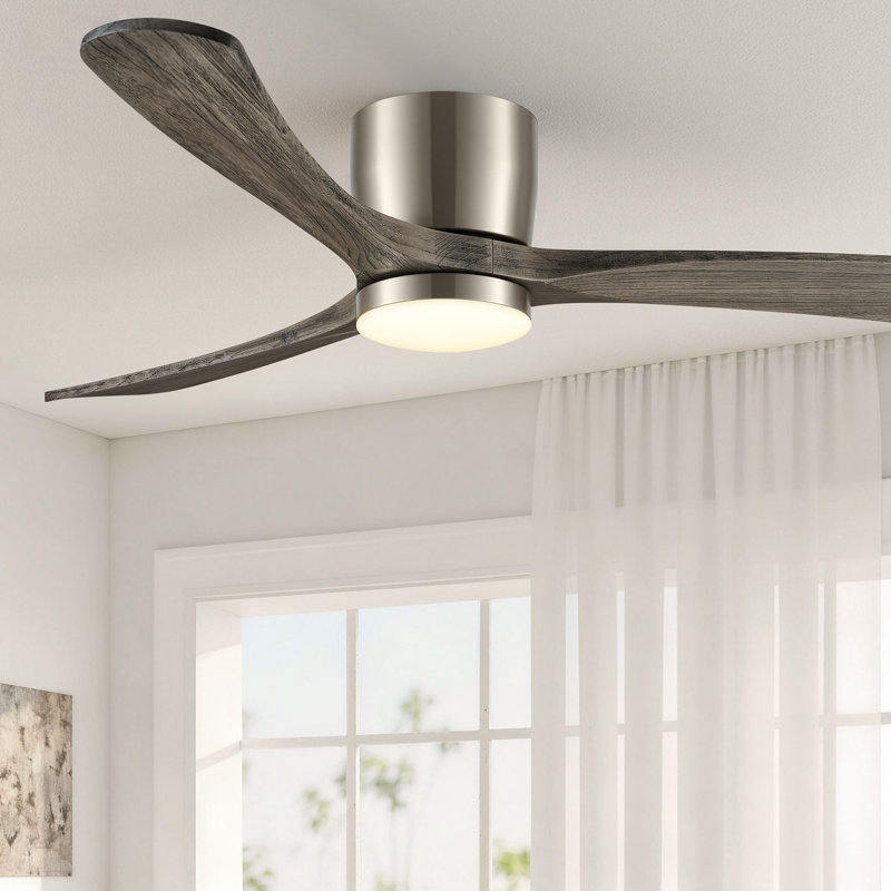 52" Modern Farmhouse Dimmable Ceiling Fan with LED Lights and Remote Control, Brushed Nickel with Gray Wood Blade