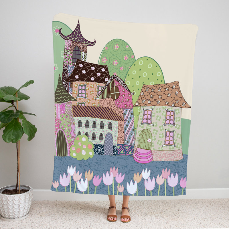 Throw Blanket, 51" W x 60" L, Floral/Abstract, Green/Purple