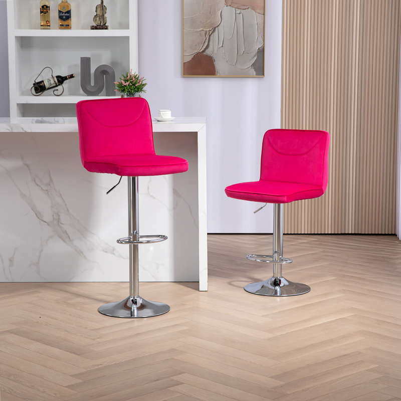 Tabouret de bar Bevelyn, Rouge rose / argent