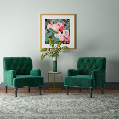 Jakub 28.5" W Velvet Upholstered Tufted Armchair with Nailhead Trim 