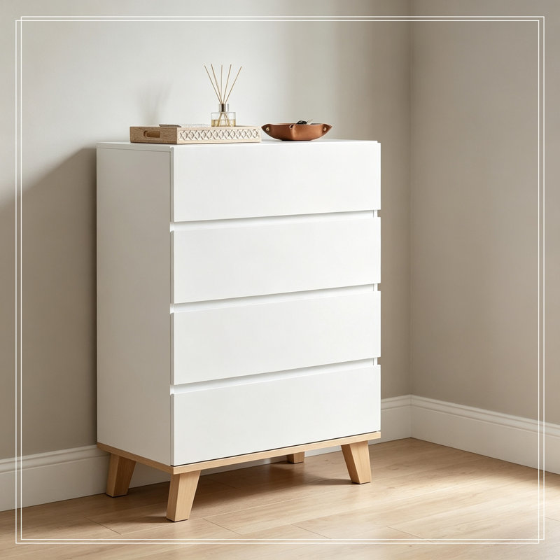 Commode de rangement avec 4 tiroirs et pieds en bois robustes