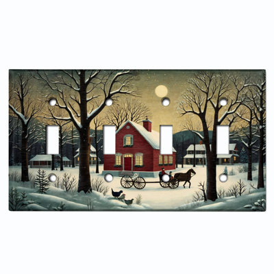 Couvercle de plaque d'interrupteur en métal; Bascule à 4 bandes US standard - Snowy Farmstead