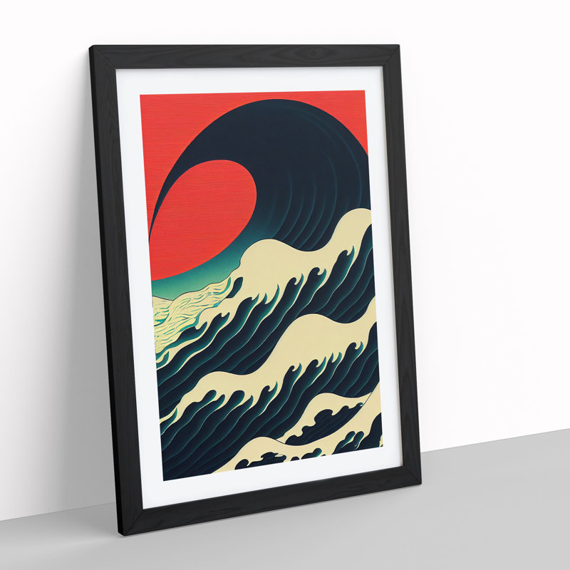 Modern Japanese Wave No.1 - Framed Print, Black, 64cm H x 46cm W x 2cm D
