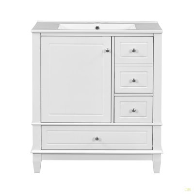 30" Bathroom Vanity With Sink, One Door With Shelf And Three Drawers, Soft Close Door