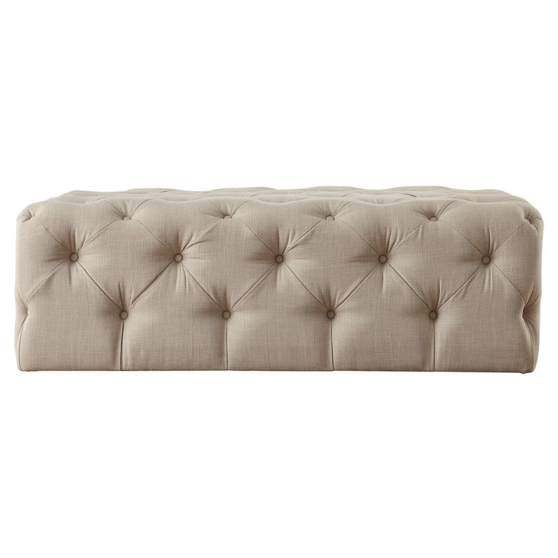 Repose-pieds rectangulaire capitonné de 47 po Huskins, Lin beige chiné