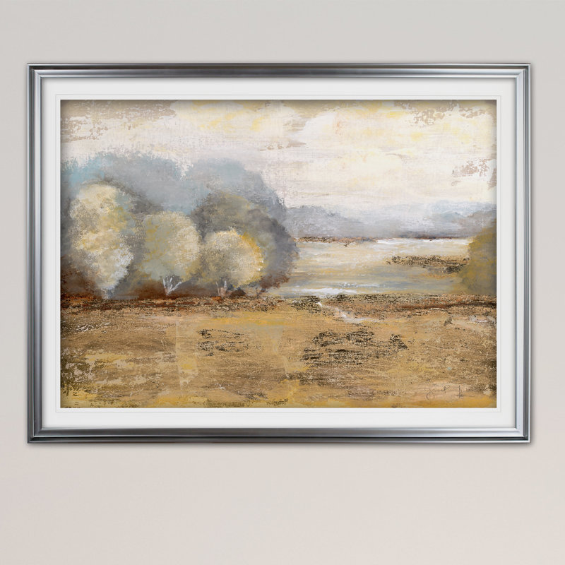 « misty golden matin », reproduction de peinture à l’acrylique encadrée, H 24 po x l 32 po x P 1,5 po, Argent