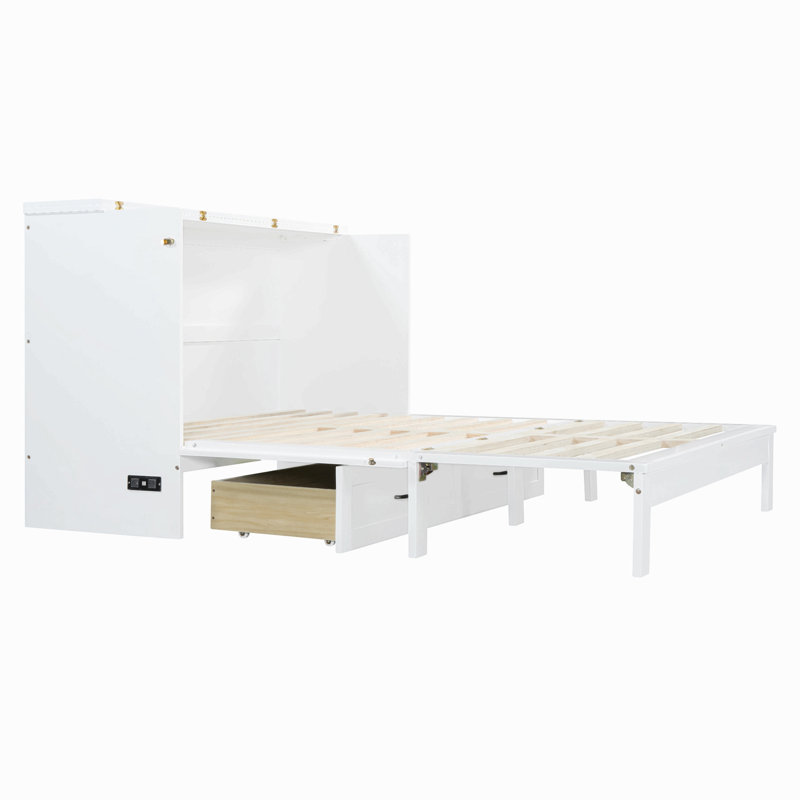 Lit escamotable avec grands tiroirs Murphy, Grand lit, Blanc