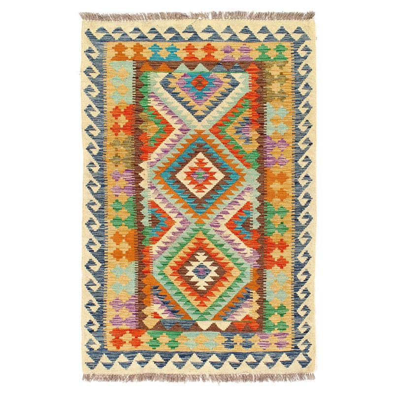 Tapis kilim réversible en laine tissée à plat sur laine 3 pi 4 po x 5 pi