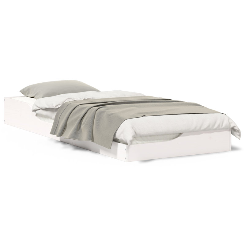 Floor Bed Frame Solid Pine Wood, 93.5cm x 203.5cm, White