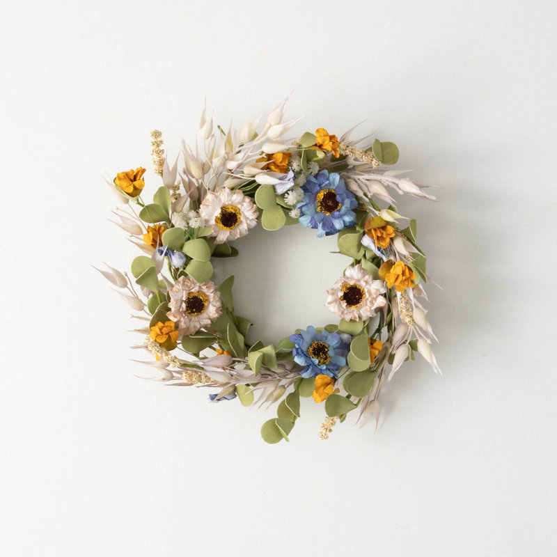 Couronne en plastique artificielle avec fleurs sauvages, H 16 po x l 16 po x P 4,25 po