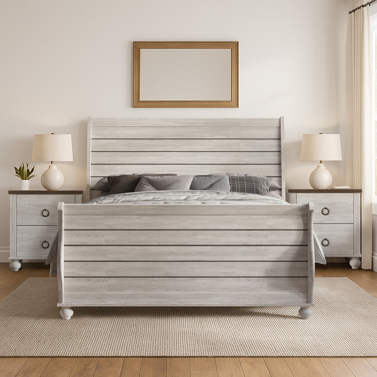 Queen Panel Bed Frame With 2 Nightstands