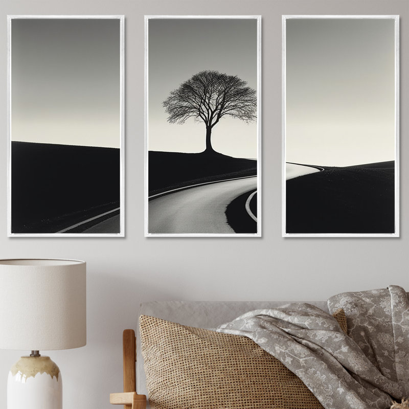 «Black and White Road», ensemble de reproductions d'art mural, Cadre flottant blanc, H 28 po x l 36 po x P 1 po