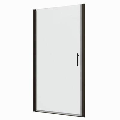 Porte de douche universelle ajustable 1 3/8 "noir mat avec pivot. Verre trempé 1/4", 36 000 tests d'ouverture / fermeture, fuite, installation facile, pour finition 28-29 3/8,