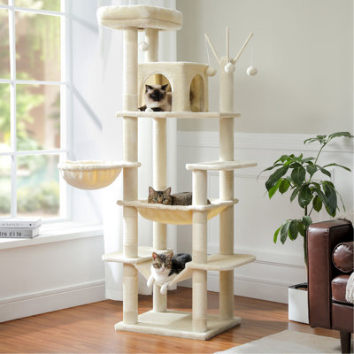 69 Inch Tall Cat Tree for Indoor Large Cats, Featuring a Super Big Hammock, Scratching Posts, and Condo House