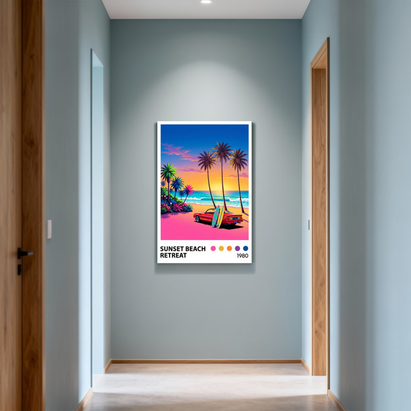 Paysage et nature Coucher de soleil Plage Palmiers Voiture Planches de surf Océan, H 18 po x l 12 po