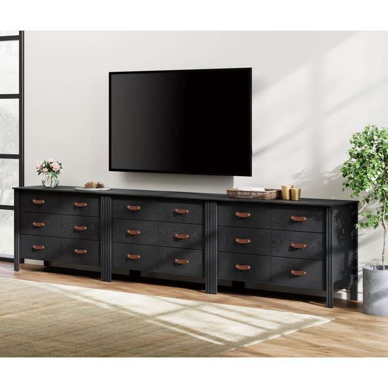 Ashae 114.5'' W 18 - Drawer Dresser, Black