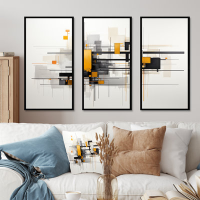 «Yellow Cityscape Journey Ensemble I», art mural abstrait