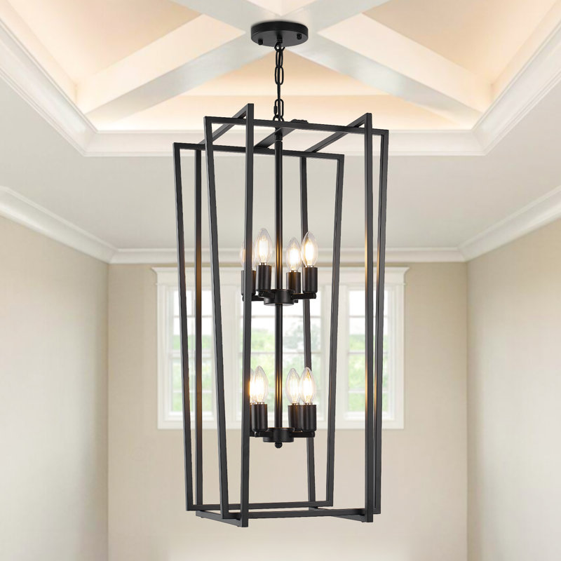 8 - Light Dimmable Lantern Geometric Chandelier, Black
