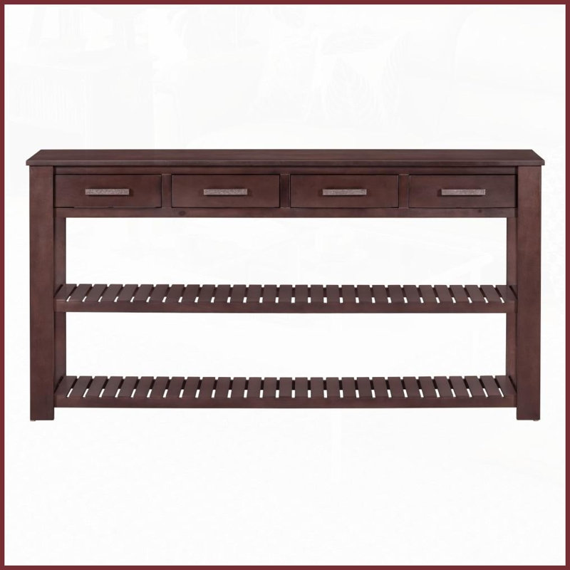 Table basse vintage en MDF + pin pour vestibule, 4 tiroirs, 2 tablettes, beaucoup de rangement et amp; Assemblage facile