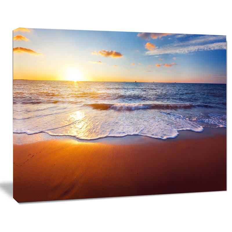 Stunning Blue Waves And Brown Sand - Wrapped Canvas Print, 12" H x 20" W x 1" D
