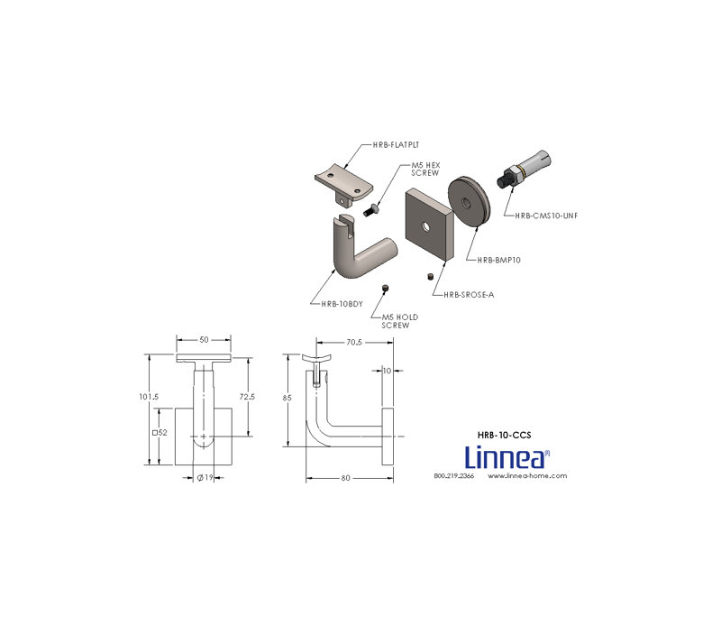 Support de main courante en béton avec rosette carrée et plaque incurvée, Acier inoxydable poli
