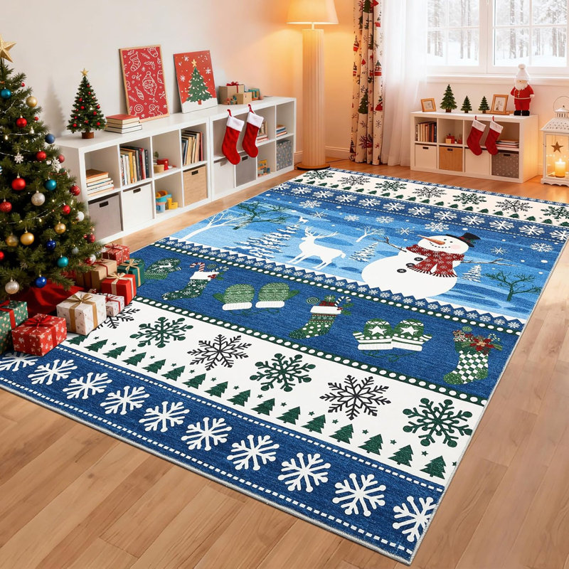 Tapis de Noël 2x6 - lavable, antidérapant, imprimé père Noël et renne, velours court, tapis pliable pour le couloir, la cuisine, le chevet (gris)